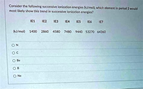 Solved Consider The Following Successive Ionization Energies Kj Mol