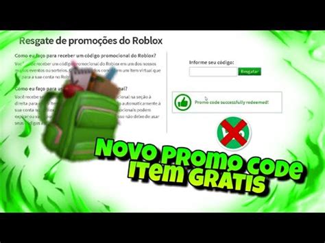 NOVO ITEM PROMOCODE GRÁTIS Roblox YouTube