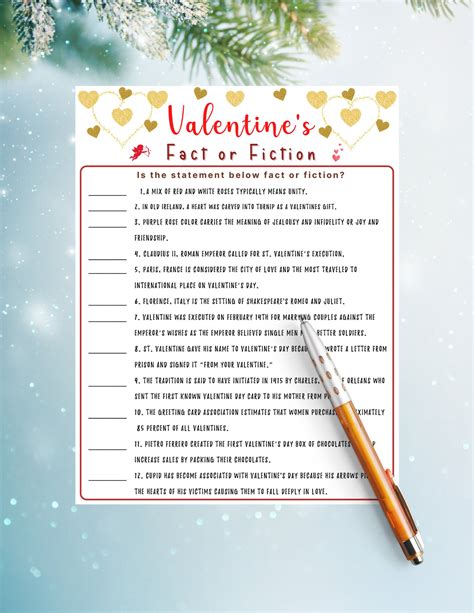 Valentines Day Fact Or Fiction Game Valentines Day Quiz Valentines