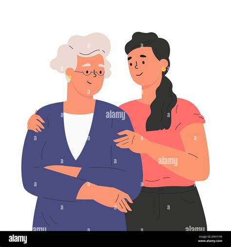 Happy Adult Daughter Hugging Old Mother Stock Vector Image And Art Alamy