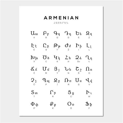 Armenian Alphabet Chart Armenia Language Chart White By Typelab Armenian Alphabet Alphabet