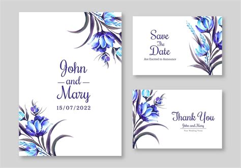 Blue Floral Wedding Invitation Set 1041335 Vector Art at Vecteezy