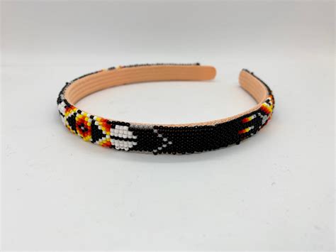 Native American Beaded Headband Black Handmade Beadwork