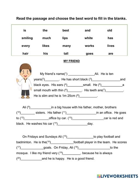 Cloze Passage Exercise For Year 4 Live Worksheets Worksheets Library