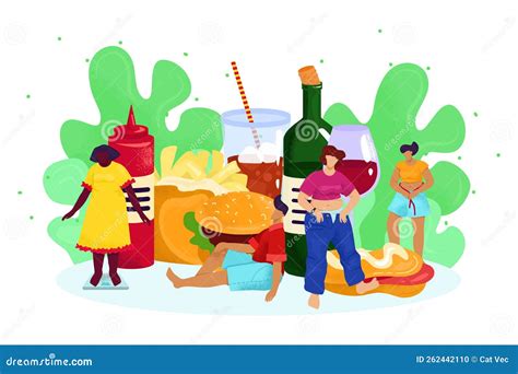 Unhealthy Junk Food For People Person With Obesity Concept Vector Illustration Cartoon Fat Man