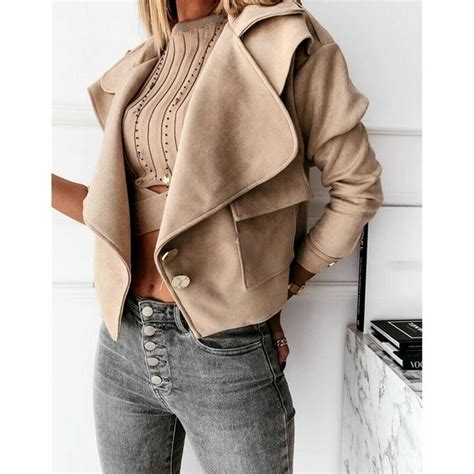 Fy Frauen Solid Farbe Jacke Lang H Lle Turndown Kragen Side Tasche In