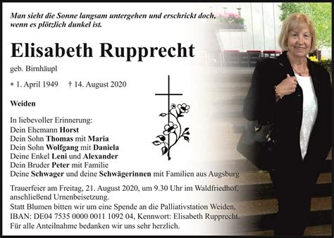 Traueranzeige Elisabeth Rupprecht Weiden OberpfalzECHO