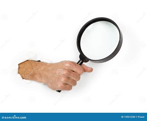 Hand Holding Magnifying Glass On White Stock Photo Image Of Fingers