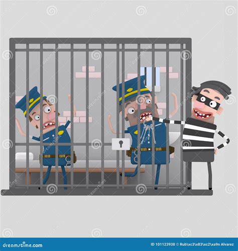 Thief Making Fun Of Arrested Policemen 3d Stock Illustration