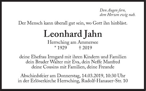 Traueranzeigen Von Leonhard Jahn Sz Gedenken De