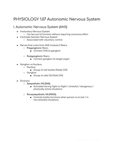 Solution Physiology 1 07 Autonomic Nervous System Studypool