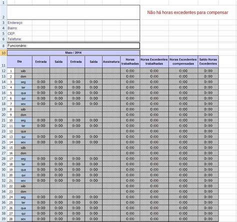 Planilha De Controle De Ponto Excel Gr 225 Tis Para Baixar E Imprimir