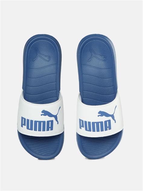 Buy Puma Unisex White & Blue Brand Logo Printed Sliders - Flip Flops ...