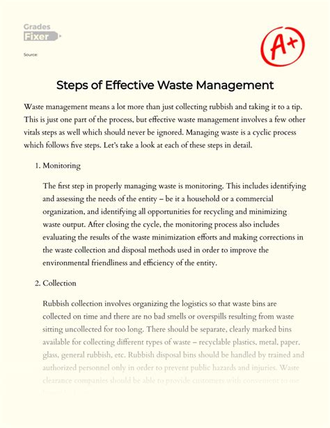 Steps Of Effective Waste Management Essay Example 499 Words