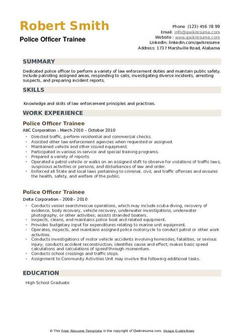 Police Officer Trainee Resume Samples QwikResume