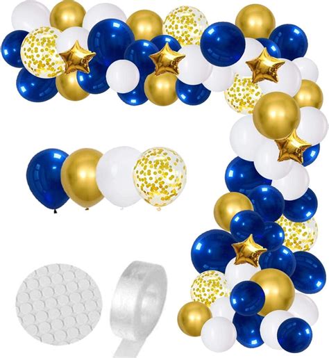 Navy Blue White Gold Balloon Garland Kit 122pcs For Men Birthday