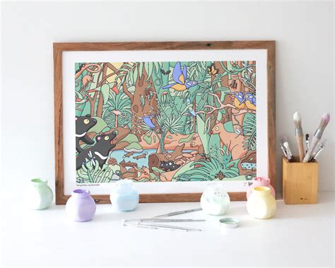 temperate rainforests art print  australian animals book brentos