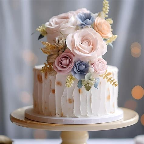 Premium Photo Twotiered White Wedding Cake Decorated With Flowers