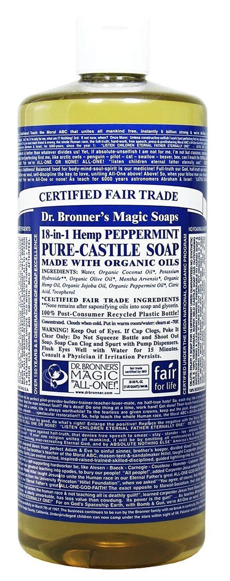 Dr Bronners Magic Soaps Pure Castile Soap 18 In 1 Hemp Peppermint 32 Ounce Other Bath