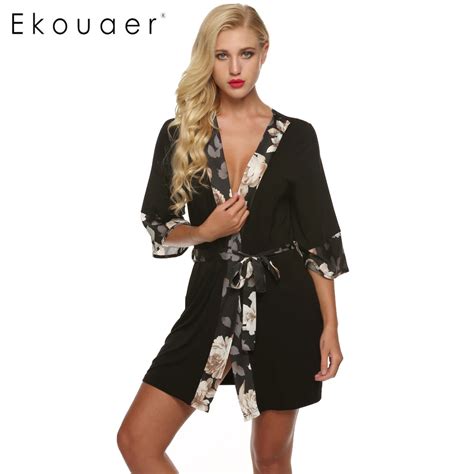 Ekouaer Women Bathrobe Sexy Kimono Robe Flower Short Lingerie Babydoll