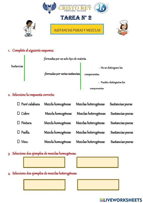 Sustancias Puras Y Mezclas Worksheet Vertebrados E Invertebrados