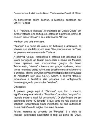 Comentarios Judaicos Do Novo Testamento David H Pdf