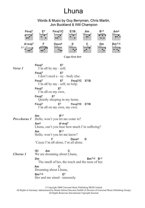 Lhuna (featuring Kylie Minogue) by Coldplay - Guitar Chords/Lyrics ...