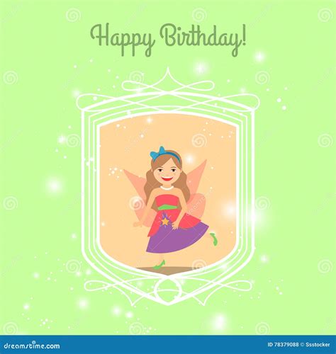 Happy Birthday Card Template With Princess Stock Vector Illustration