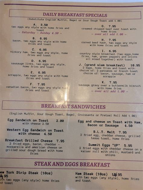 Menu at Summit Restaurant, Lewisberry, 670 Industrial Dr