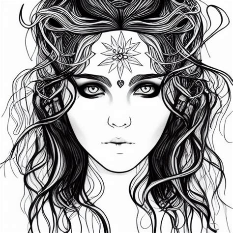 Wild Mystical Woman Coloring Book Line Art Creative Fabrica