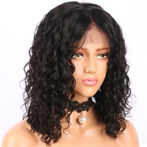 30 Off Short Water Wave Lace Front Human Hair Wig Natural Black