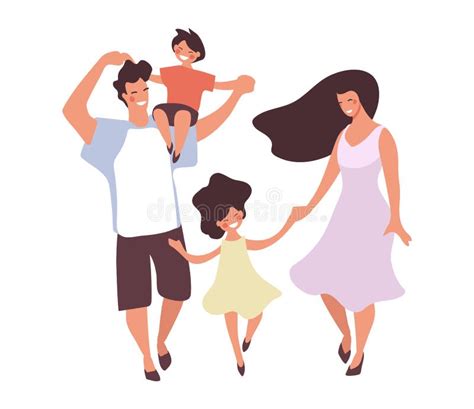 Icono Plano De La Familia Feliz Con Su Hijo Y Su Hija Papá Y Mamá