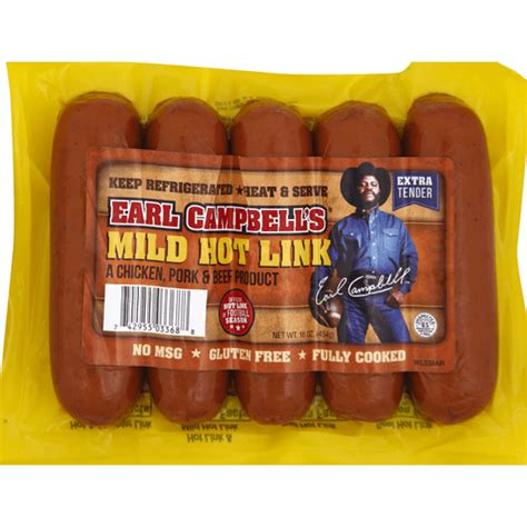 Earl Campbells Hot Link Mild Packaged Hot Dogs Sausages And Lunch