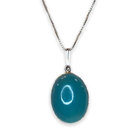 Sterling Silver Oval Blue Chalcedony Pendant Necklace Etsy