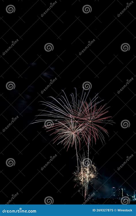 Fireworks Show with Pyrotechnics Launched at Different Heights and Many ...