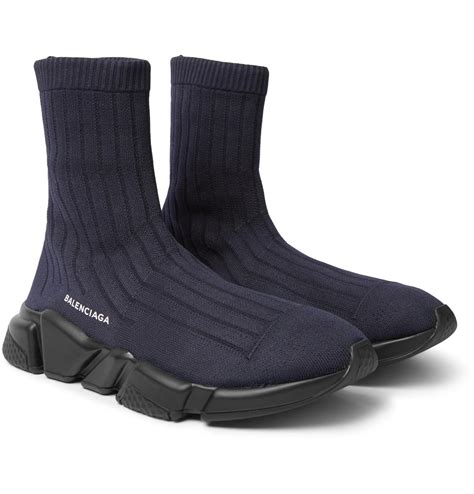 Balenciaga Denim Speed Sock Stretch Knit Sneakers In Navy Blue For