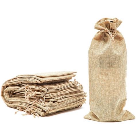 Natural Jute Burlap Wine Gift Bags With Drawstring 13 Inches 24 Pack