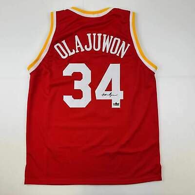 Facsimile Autographed Hakeem Olajuwon Houston Red Reprint Auto Jersey