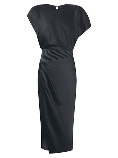 Zhivago Bond Satin Pleated Asymmetric Midi Dress Editorialist