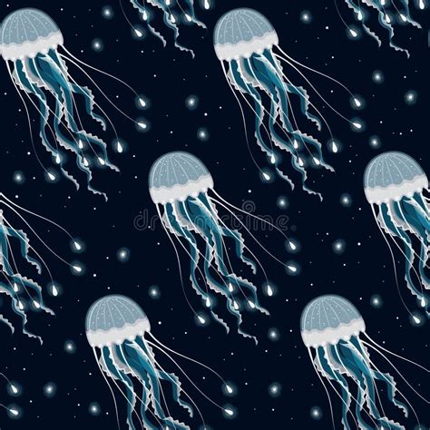 Seamless Glowing Jellyfish Stock Illustrations Seamless Glowing