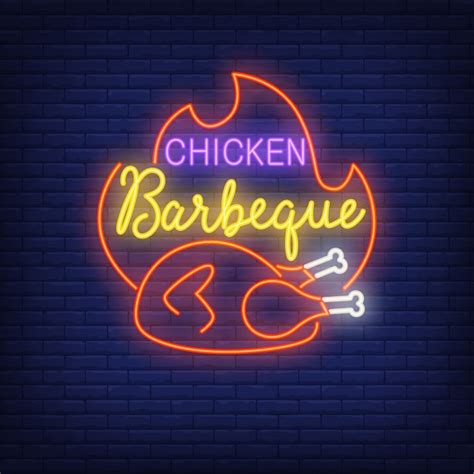 Premium Vector Chicken Barbeque Neon Sign Hot Fried Chicken With