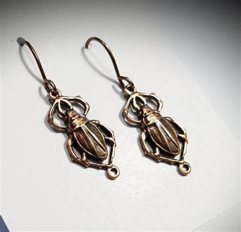 Copper Scarab Beetle Insect Dangle Earrings Gifts Steampunk Punk