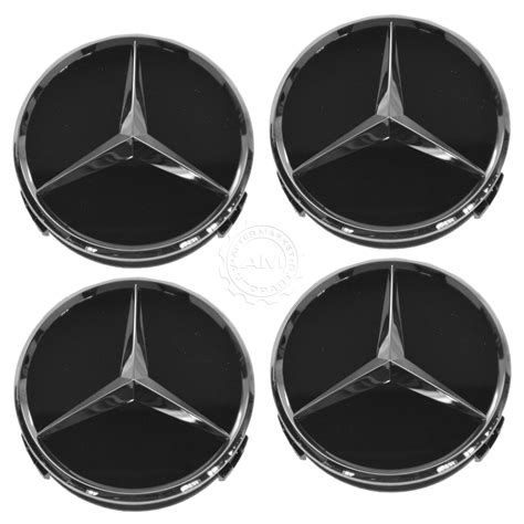 Oem Raised Chrome Black Wheel Center Cap Set Of For Mercedes Benz