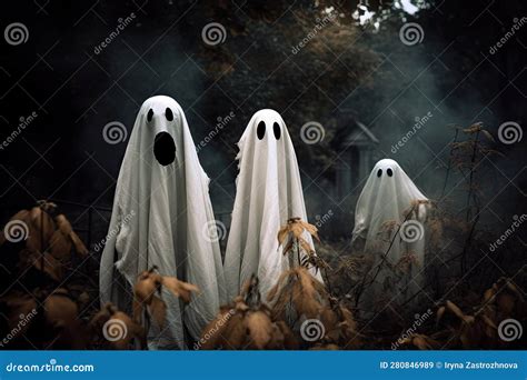 Scary Ghosts in the Forest on Halloween Night. Generative AI Stock ...