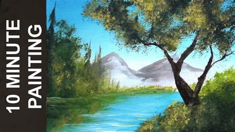 Painting Trees On The Lake And Distant Mountains With Acrylics In 10