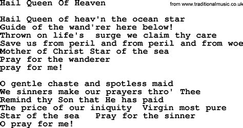 Catholic Hymns Song Hail Queen Of Heaven Lyrics And Pdf