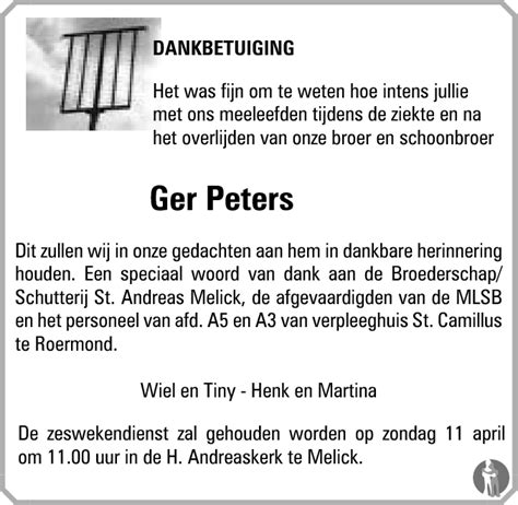 Ger Peters Overlijdensbericht En Condoleances Mensenlinq Nl