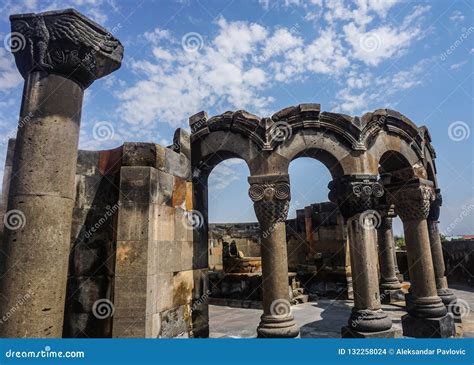 Zvartnots Cathedral Ruins and Pillar Stock Photo - Image of archeology ...