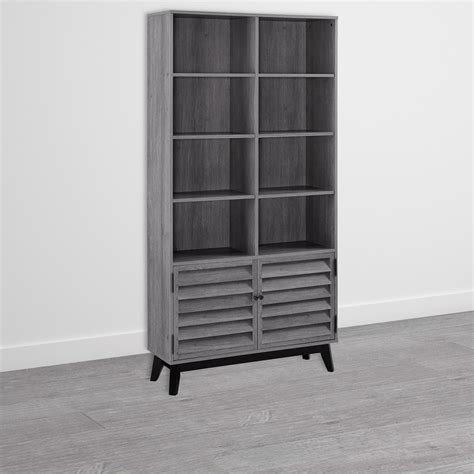 Grey Oak Bookcase With Open And Closed Storage Vaughn Furniture123