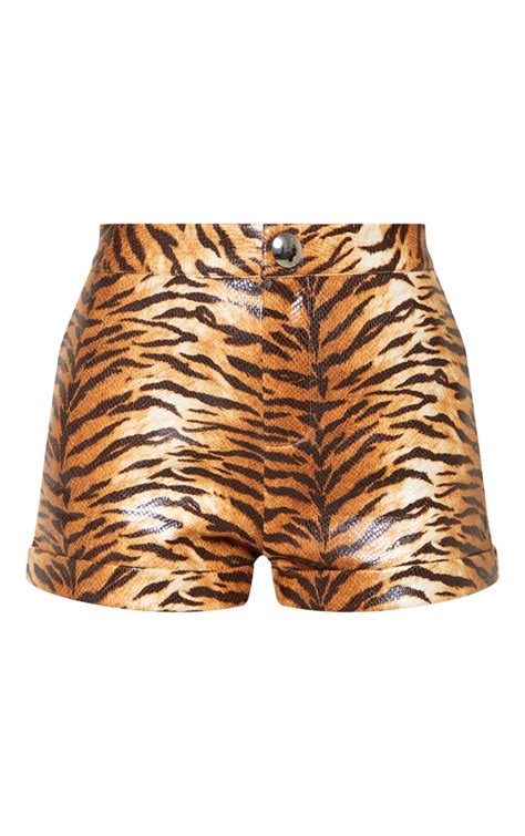 Tiger Print Snake High Waisted Shorts Prettylittlething Aus